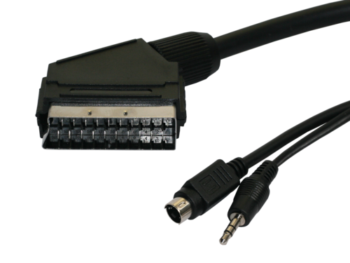CONEXIÓN AUDIO-VÍDEO EUROCONECTOR MACHO A MINIDIN 4C Y JACK MACHO 3.5MM ESTÉREO.