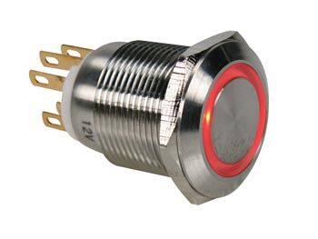 PULSADOR ROJO METAL 1NA-1NC 19MM