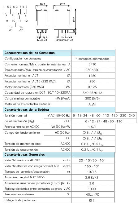 RELE FINDER 5534 ENCHUF 24V AC 4CC 5A.(RL-424)