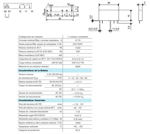 RELE FINDER 3451 CI 12V 1CTO. DC 6 AmP.(RL-261)