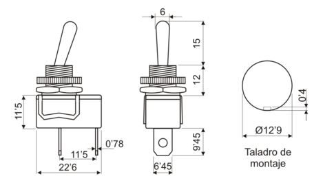 INTERRUPTOR ON-OF PALANCA METAL TER-6.35