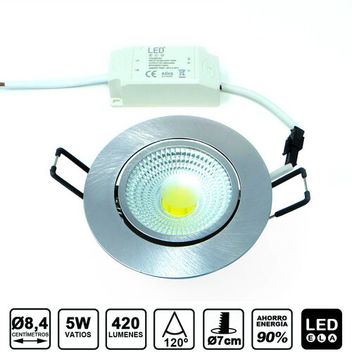 DOWNLIGHT LED COB 5W 450L 120 6000K Aro 85mm. Aluminio