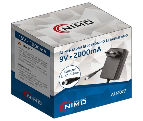 ALIMENTADOR ELECTRONICO 9V 2 AMP. JACK HUECO