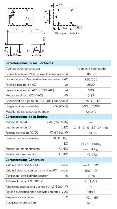 RELE FINDER 12V DC 1CC 10A. (RL-199)