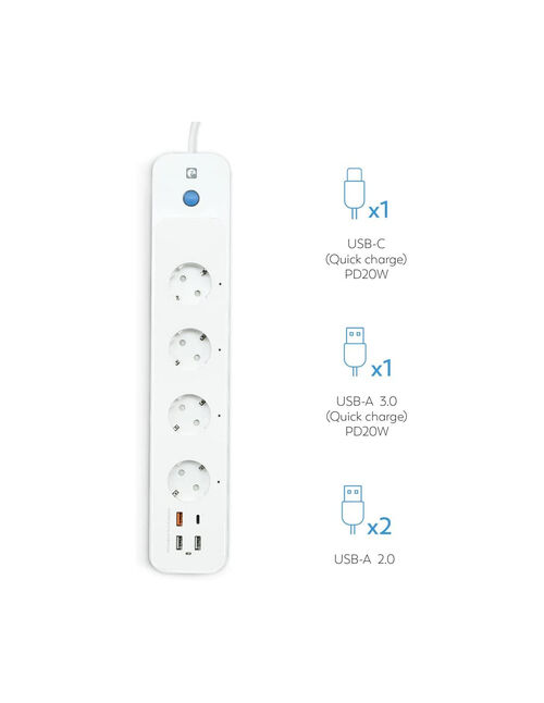 REGLETA GARZA CON 3 TOMAS + INTERRUPTOR SIN CABLE - BLANCO