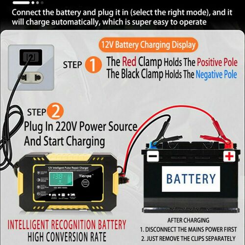 CARGAGOR INTELIGENTE DE BATERIA CON PANTALLA LCD DIGITAL PARA MOTO Y COCHE CON REPARACIN DE PULSO 12V 6A