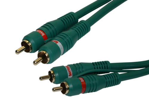 CONEXIÓN AUDIO LIBRE DE OXÍGENO. 2 RCA MACHO+REMOTO A 2 RCA MACHO+REMOTO. COLOR VERDE. LONGITUD: 5M
