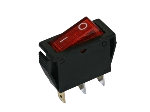 INTERRUPTOR UNIPOLAR LUMINOSO 250V 6A. CAJA NEGRA, BOTN ROJO